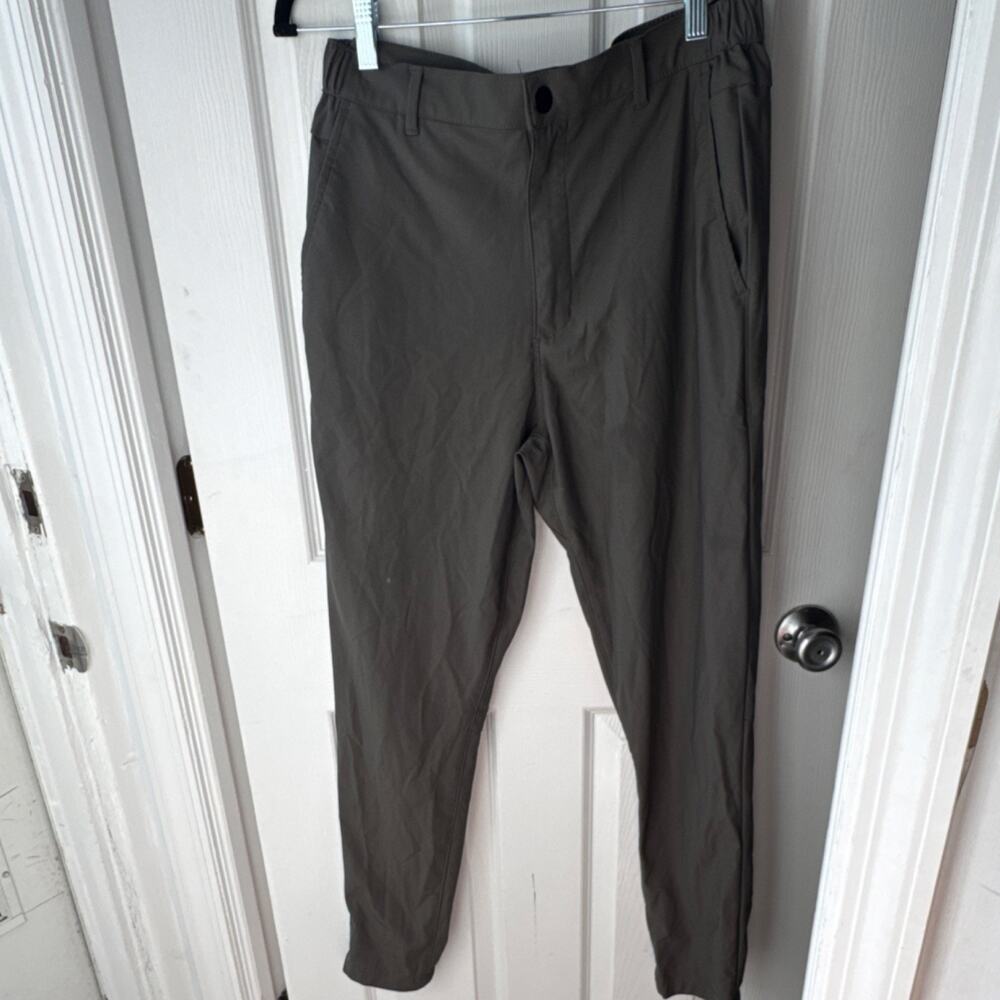 Cuts Gray Casual Pants L Polyester jogger Tapered Flat Front Button Zip Solid
